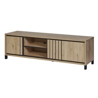 Meuble TV 170cm Aspect Bois Détail Déco Lignes Verticales Noires - Anthony