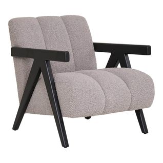 Fauteuil Vintage Tissu Marron Accoudoirs Et Pieds En Bois Teinté Wengé - Signor