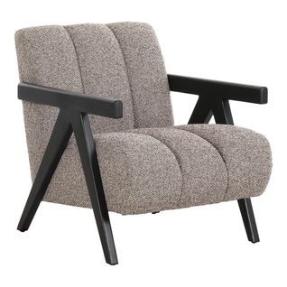 Fauteuil Vintage Tissu Beige Accoudoirs Et Pieds En Bois Teinté Wengé - Signor