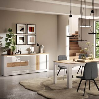 Ensemble Séjour Blanc Et Aspect Chêne Finition Cadiz Avec LED - Isalia