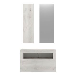 Meuble à Chaussures Avec Miroir Et Portemanteau Muraux Aspect Bois Blanchi - Rovica