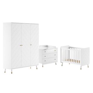 Chambre Avec Lit Bébé Blanc + Table à Langer + Armoire 3 Portes - Tiny White