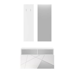 Meuble à Chaussures + Miroir + Portemanteau Muraux Blanc Laqué Et Miroirs - Oriana