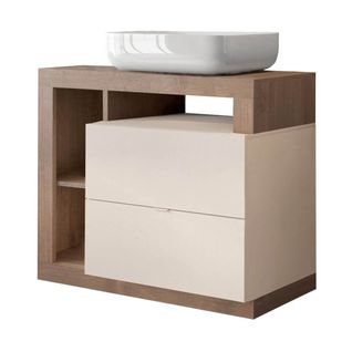Meuble Vasque 92cm 2 Tiroirs Beige Laqué Et Aspect Bois Finition Mercure - Arturo