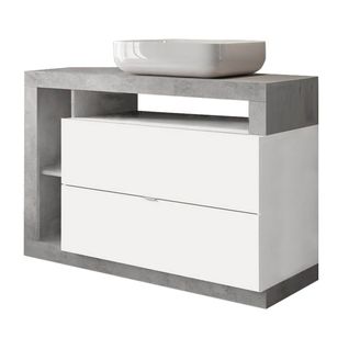 Meuble Vasque 110cm 2 Tiroirs Blanc Laqué Et Aspect Béton - Arturo