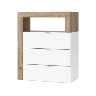 Rangement 3 Tiroirs 64cm Blanc Laqué Et Aspect Bois Finition Cadiz - Arturo