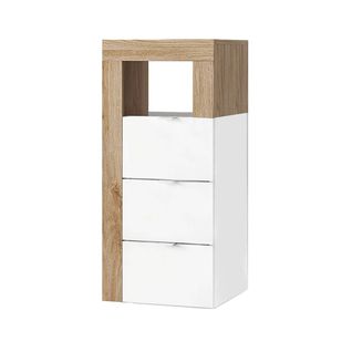 Rangement 3 Tiroirs 35cm Blanc Laqué Et Aspect Bois Finition Cadiz - Arturo