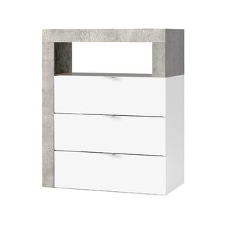 Rangement 3 Tiroirs 64cm Blanc Laqué Et Aspect Béton - Arturo