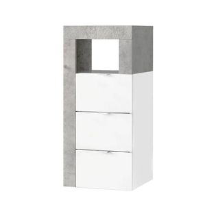 Rangement 3 Tiroirs 35cm Blanc Laqué Et Aspect Béton - Arturo