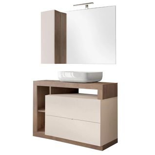 Meuble Vasque 110cm + Miroir Beige Et Aspect Bois Finition Mercure - Arturo