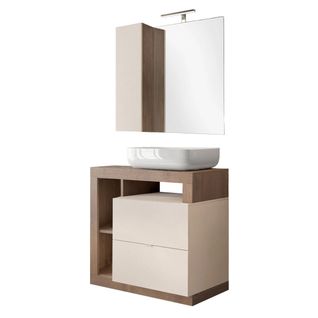 Meuble Vasque 78cm + Miroir Beige Et Aspect Bois Finition Mercure - Arturo