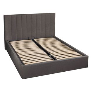 Lit Coffre 160x200cm 22 Lattes Avec Tête De Lit 114cm Tissu Velours Gris - Harvey