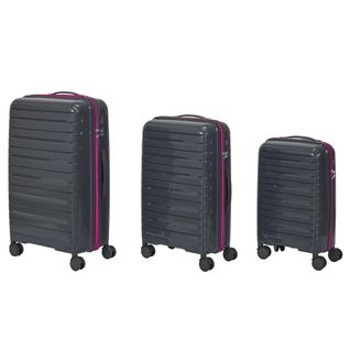 Lot De 3 Valises Grises Zip Rose Fluo Avec Roues Pivotantes 360°, Cadenas Sécurisé à Code - Vespia