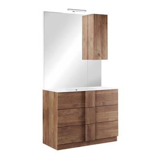 Meuble Vasque 82cm 3 Tiroirs + Miroir Aspect Bois Finition Mercure - Zeus