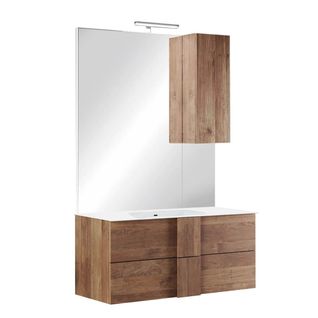 Meuble Vasque 82cm Suspendu 2 Tiroirs + Miroir Aspect Bois Finition Mercure - Zeus