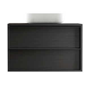 Meuble Vasque 105cm Suspendu 2 Tiroirs Aspect Bois Noir - Teras