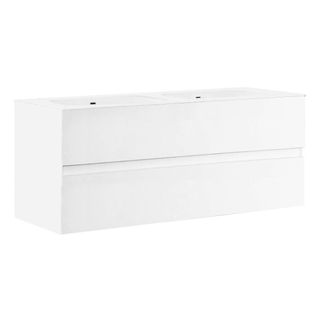 Meuble Vasque 122cm Suspendu 2 Tiroirs Finition Blanc Laqué - Birja