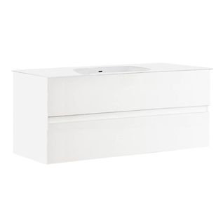 Meuble Vasque 101cm Suspendu 2 Tiroirs Finition Blanc Laqué - Birja