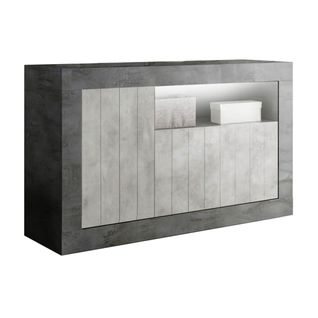 Buffet 3 Portes 1 Niche Gris Aspect Cimento Et Oxyde - Paolino