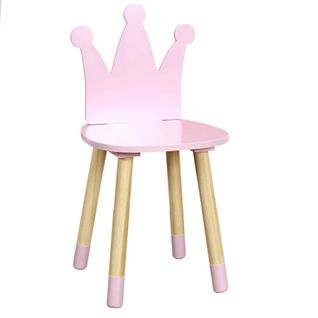 Chaise Enfant Rose, Piètement Nois Naturel Et Dossier Forme Couronne - Royaume