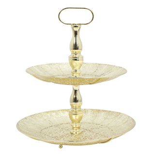 Plateau Décoratif à 2 Etages En Métal Doré - Marrakech