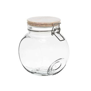 Lot De 3 Bocaux De Conservation Rond Incliné 1,7l En Verre Couvercle Bois - Plauz