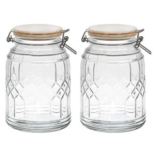 Lot De 2 Bocaux De Conservation 1,8l En Verre Couvercle Bambou - Vitras