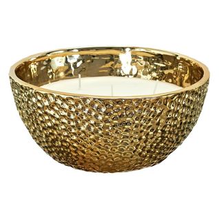 Bougie Parfumée Métal Doré Martelé 5 Mèches Senteur Ambre Ø21cm - Mopa