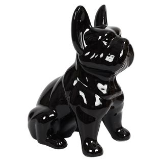Statue Bulldog En Céramique Noir Brillant H30cm - Stoky