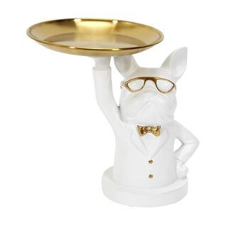 Vide-poche Bulldog Blanc Et Or Plateau En L'air - Mania