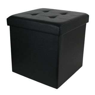 Pouf Coffre Pliable Carré Simili Cuir Noir Capitonné - Ronny