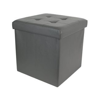 Pouf Coffre Pliable Carré Simili Cuir Gris Capitonné - Ronny