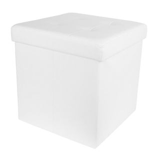 Pouf Coffre Pliable Carré Simili Cuir Blanc Capitonné - Ronny