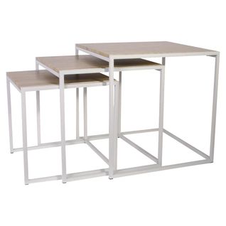 Lot De 3 Tables Gigognes Carrées Effet Bois Et Métal Blanc - Schwet