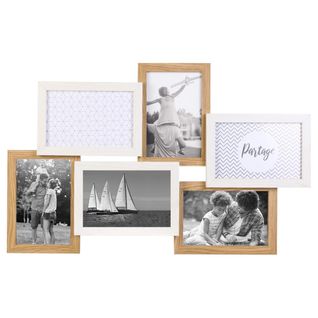 Pêle-mêle 6 Cadres Photo Effet Bois Naturel Et Blanc - Batyia