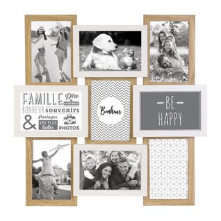 Pêle-mêle 9 Cadres Photo Effet Bois Naturel Et Blanc - Batyia