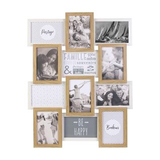 Pêle-mêle 12 Cadres Photo Effet Bois Naturel Et Blanc - Batyia