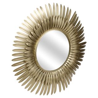 Miroir Cadre Plumes Dorées Ø53cm - Aigus