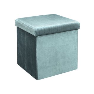 Pouf Coffre Pliable En Velours Côtelé Bleu Canard - Neira