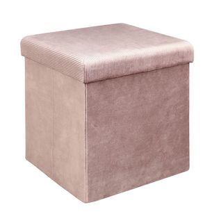 Pouf Coffre Pliable En Velours Côtelé Rose - Neira