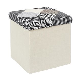 Pouf Coffre Pliable Motif Patchwork Gris - Lory
