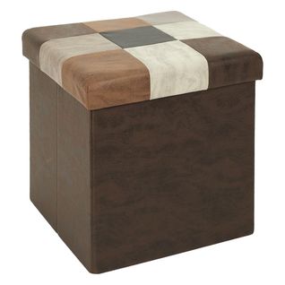 Pouf Coffre Pliable Motif Patchwork Aspect Vieux Cuir - Metro