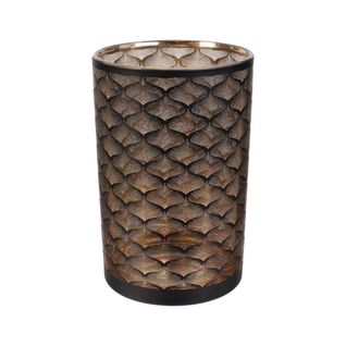 Vase Cylindrique En Verre Noir Et Cuivre à Motifs - Maury