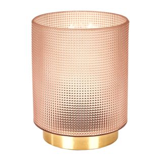 Lampe à Poser En Verre Fumé Embossé Rose Socle Doré - Lori