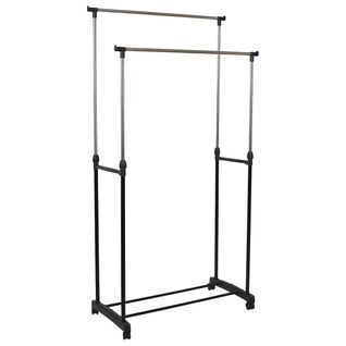 Portant Double Sur Roulettes Hauteur Réglable Noir Et Chrome - Neho