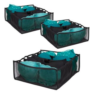 Lot De 3 Organisateurs De Sous-vêtements 6 Emplacements Noirs - Mia