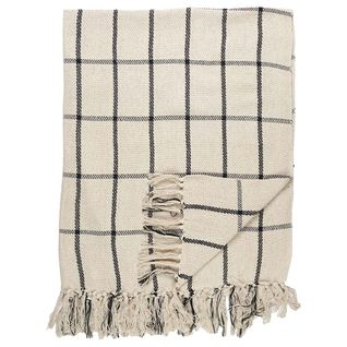 Plaid Jeté De Canapé 125x150cm Beige Imprimé Carreaux Noirs Avec Franges - Waikiki