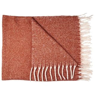 Plaid 120x150cm Chiné Terracotta Avec Franges Blanches - Corial
