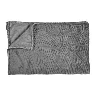 Plaid Flanelle 150x200cm Embossé Motif Feuilles Gris - Flony