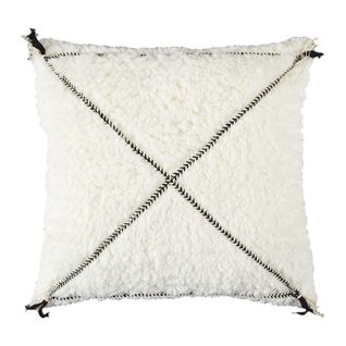 Coussin Sherpa 40x40cm Blanc Motif Géométrique Tressé Noir - Farya